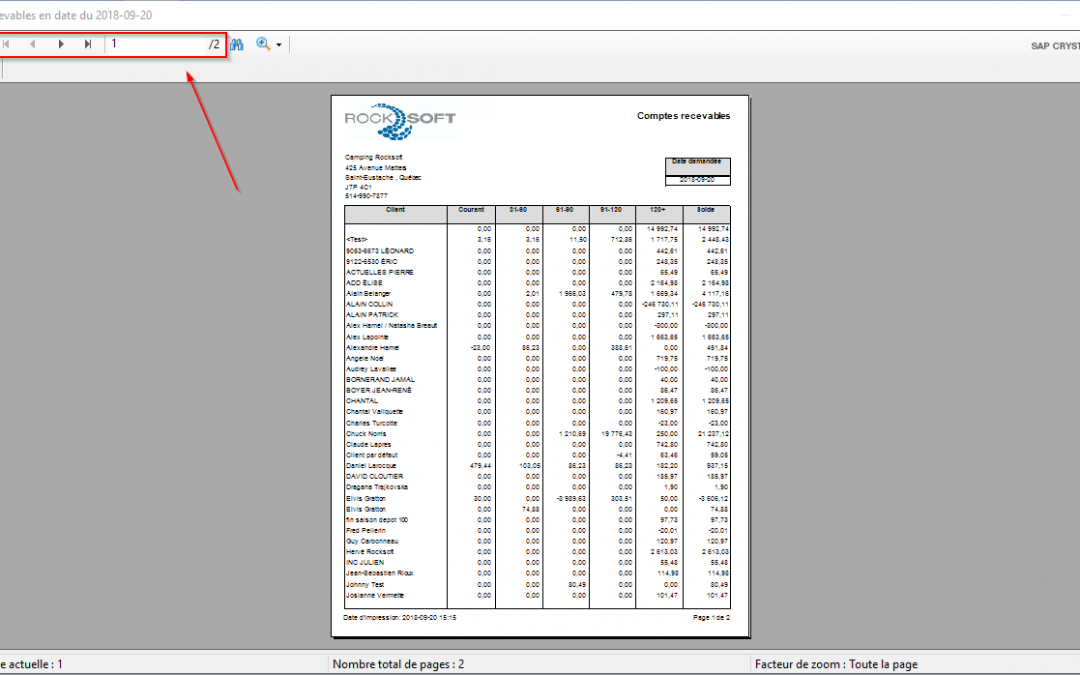 Rapport comptes recevables